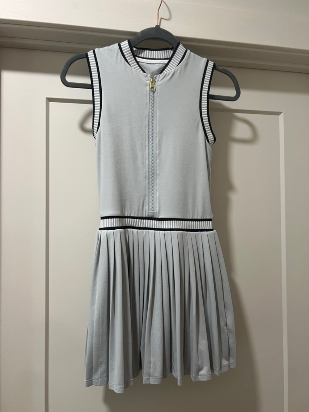 Girls Sleeveless Pleated Tennis Dress in Light Gray with Contrast Trim